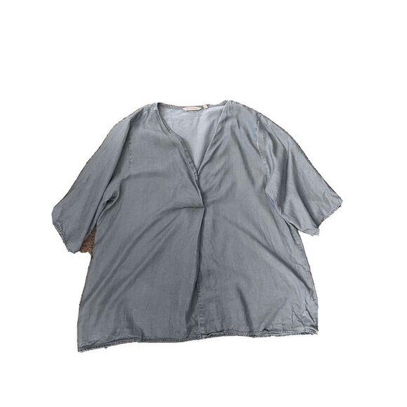 Soft Suroundings Light Blue Short Sleeved Tencel V-Neck Pullover Tunic Size XL - Picture 1 of 8